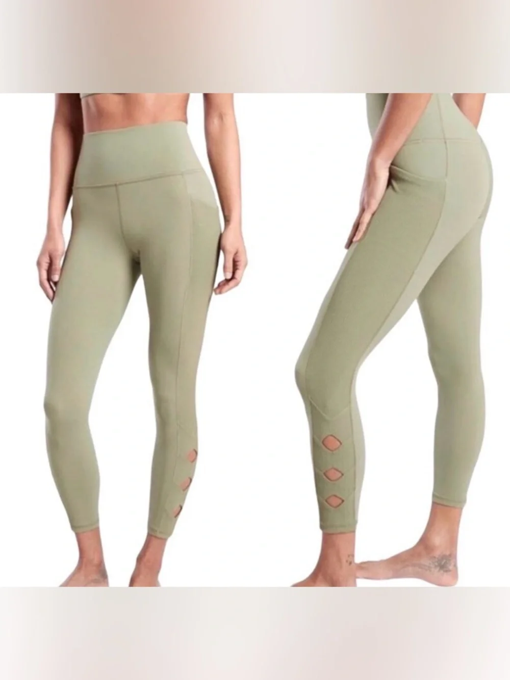 Athleta Olive Sage High-Rise Seam Detail Leggings with Cutout Accents - Picture 1 of 14